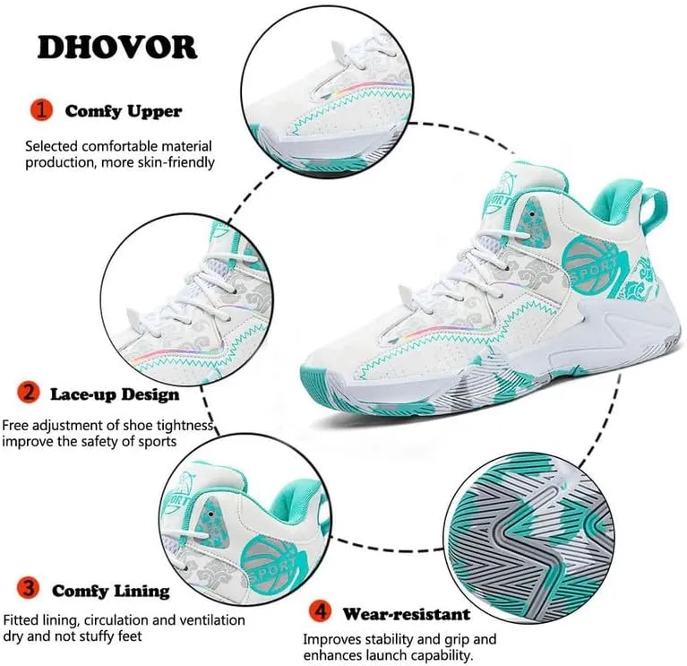DHOVOR Womens Basketball Shoes Teenager Professional Anti Slip Fashion Basketball Sneakers Girls Tennis Shoes Trainers Sports Shoes for Womens