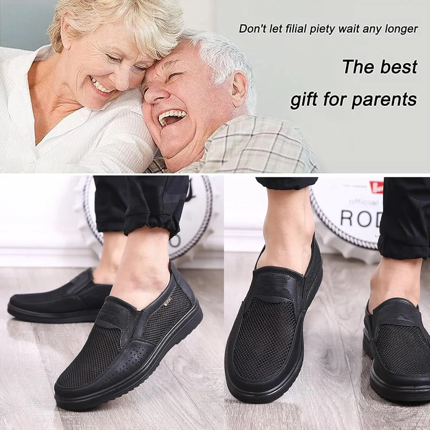 Diabetic Shoes for Elderly Men, Adjustable Closure Breathable Lightweight Sneakers for Swollen Feet and Edema, Soft Leather Upper