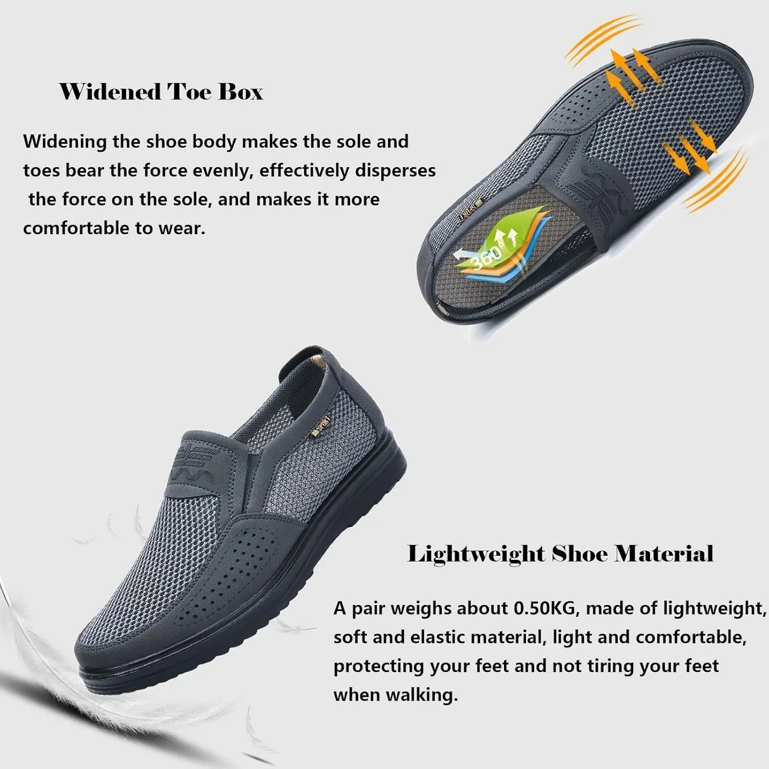 Diabetic Shoes for Elderly Men, Adjustable Closure Breathable Lightweight Sneakers for Swollen Feet and Edema, Soft Leather Upper