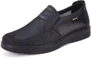 Diabetic Shoes for Elderly Men, Adjustable Closure Breathable Lightweight Sneakers for Swollen Feet and Edema, Soft Leather Upper