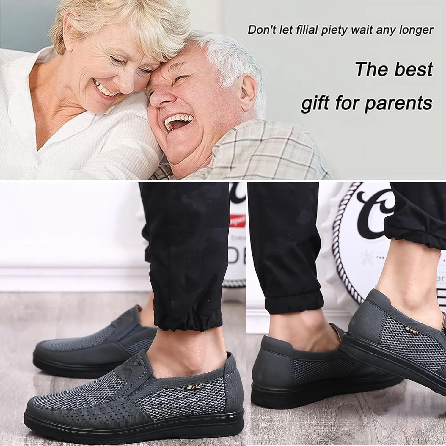 Diabetic Shoes for Elderly Men, Adjustable Closure Breathable Lightweight Sneakers for Swollen Feet and Edema, Soft Leather Upper