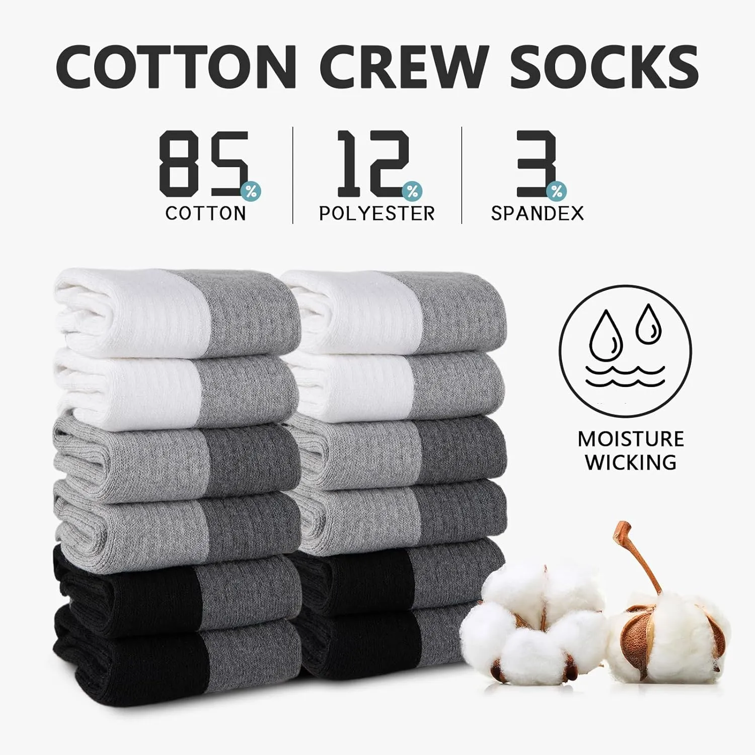 eallco Mens Crew Full Cushioned Athletic Work Socks Thick Training Heavy Duty Socks for Men 6 Pairs