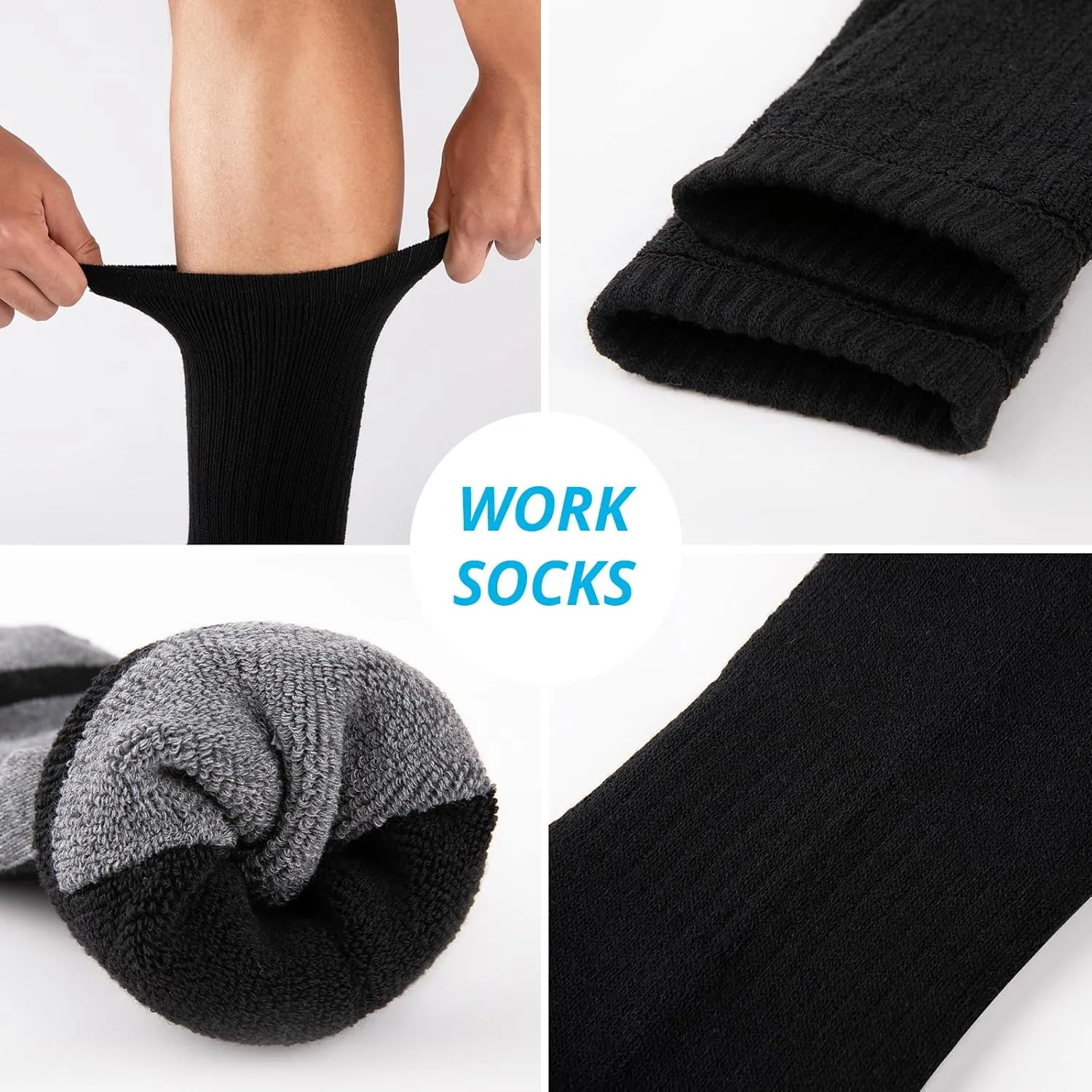 eallco Mens Crew Full Cushioned Athletic Work Socks Thick Training Heavy Duty Socks for Men 6 Pairs