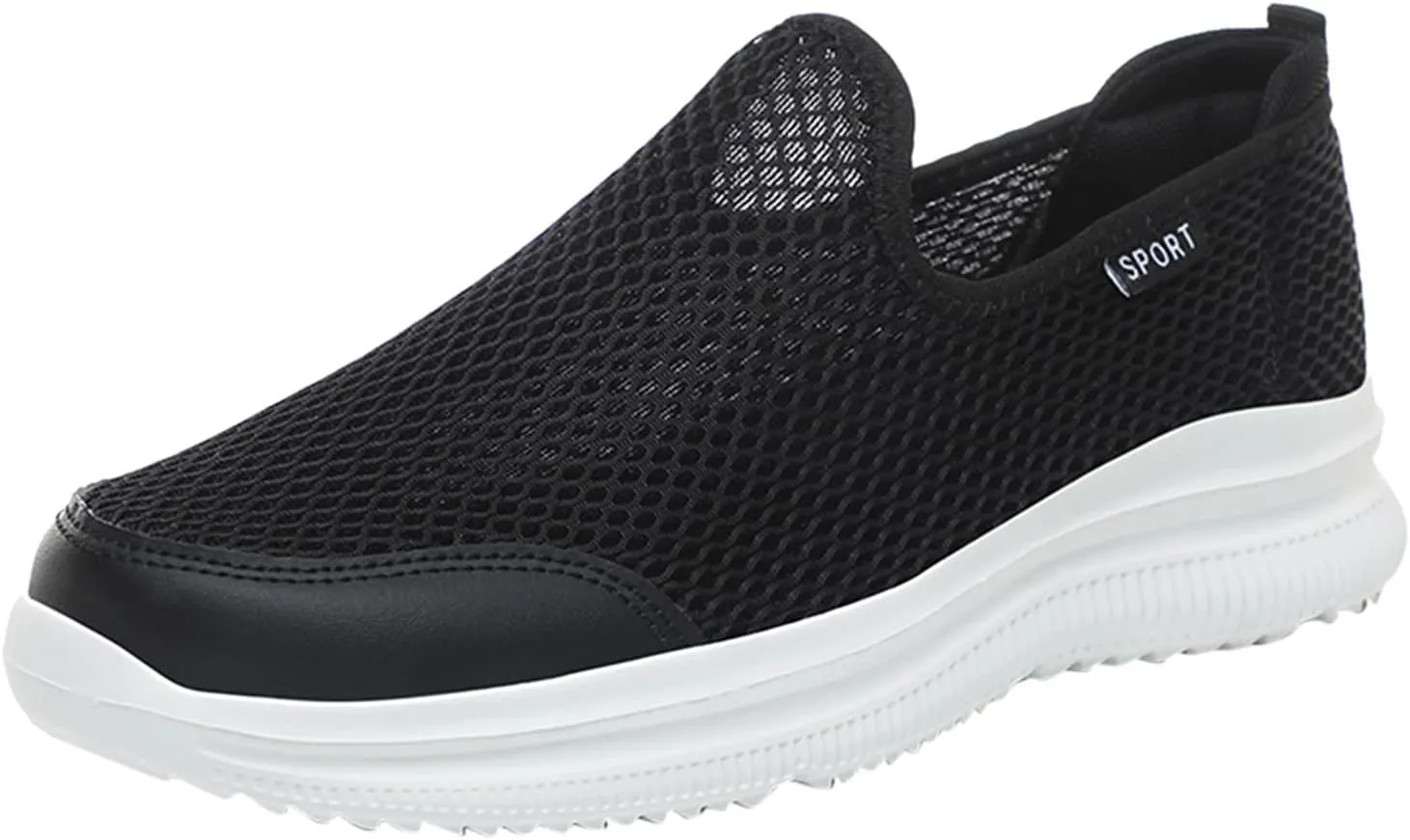 Fashion Summer Men Breathable Mesh Shallow Mouth Slip On Lightweight Casual Shoes Tops Mens Sneaker (White, 11)