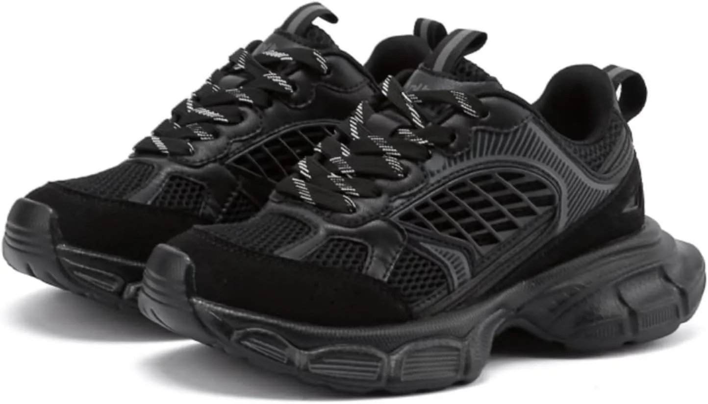 Fashion Women's Platform Trainers Lace-up Mesh Sneakers, Casual and Breathable Lightweight Autumn Shoes, Black, Perfect for Couples,Black-39