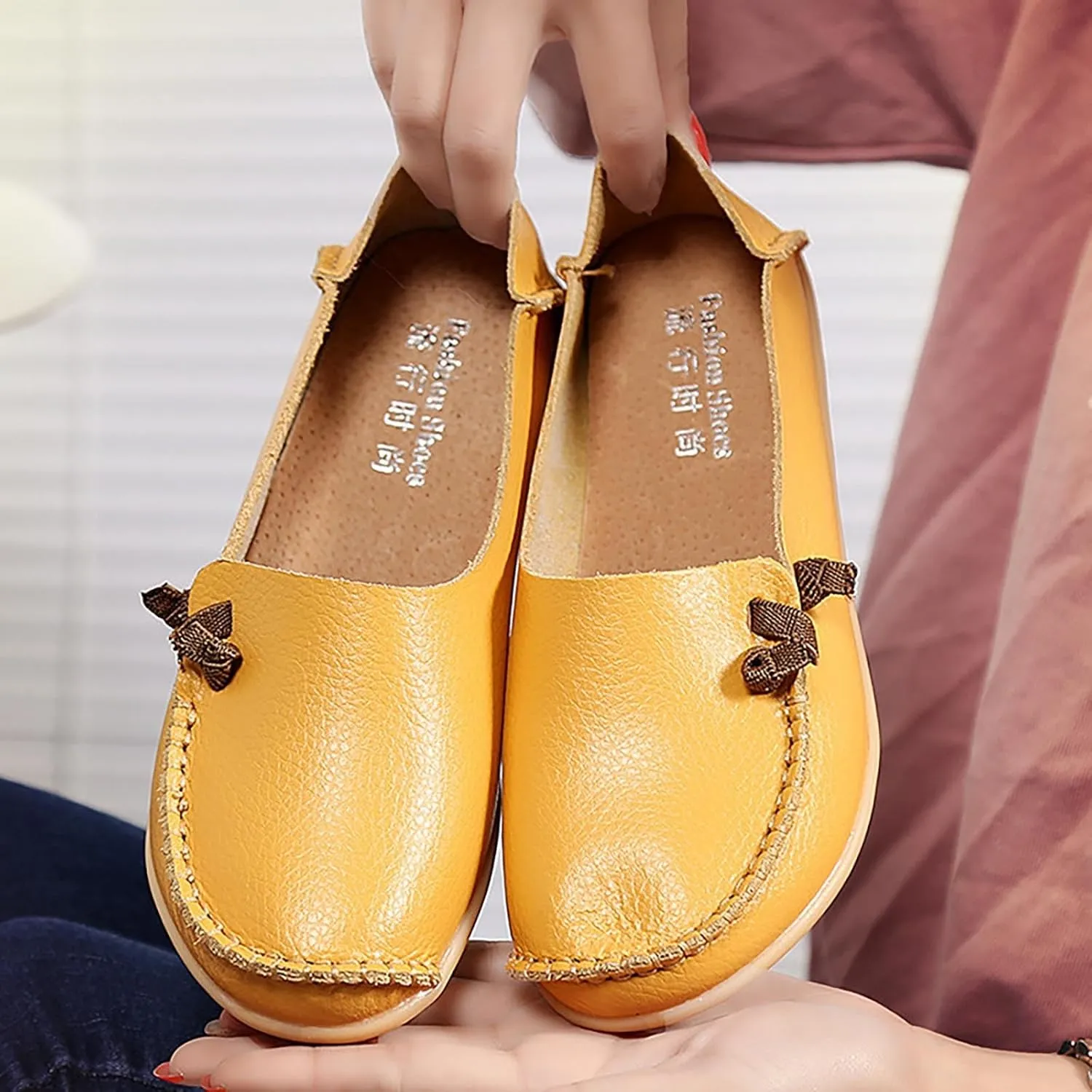 Flats Shoes Women Dressy Comfortable Work Loafers Shoes Wide Width Lightweight Soft Leather Moccasins Cute Walk Flats