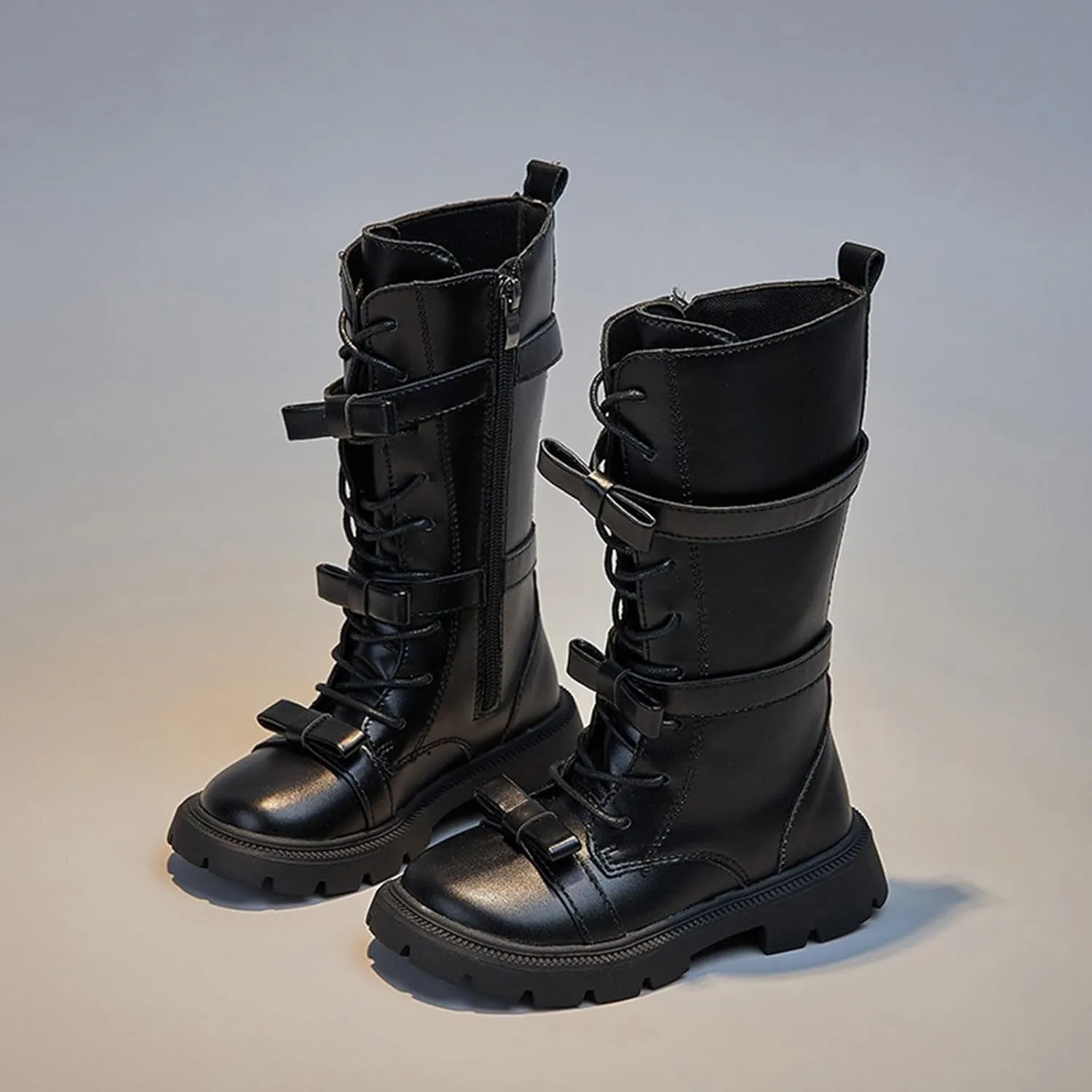 Girls Boots Lace Up Mid Calf Boots Fashion Faux Leather Boots Breathable Hiking Boots Cute Dress Shoes for Girls