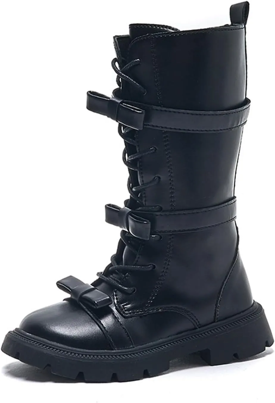 Girls Boots Lace Up Mid Calf Boots Fashion Faux Leather Boots Breathable Hiking Boots Cute Dress Shoes for Girls