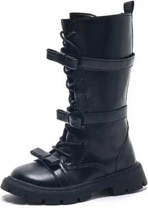 Girls Boots Lace Up Mid Calf Boots Fashion Faux Leather Boots Breathable Hiking Boots Cute Dress Shoes for Girls