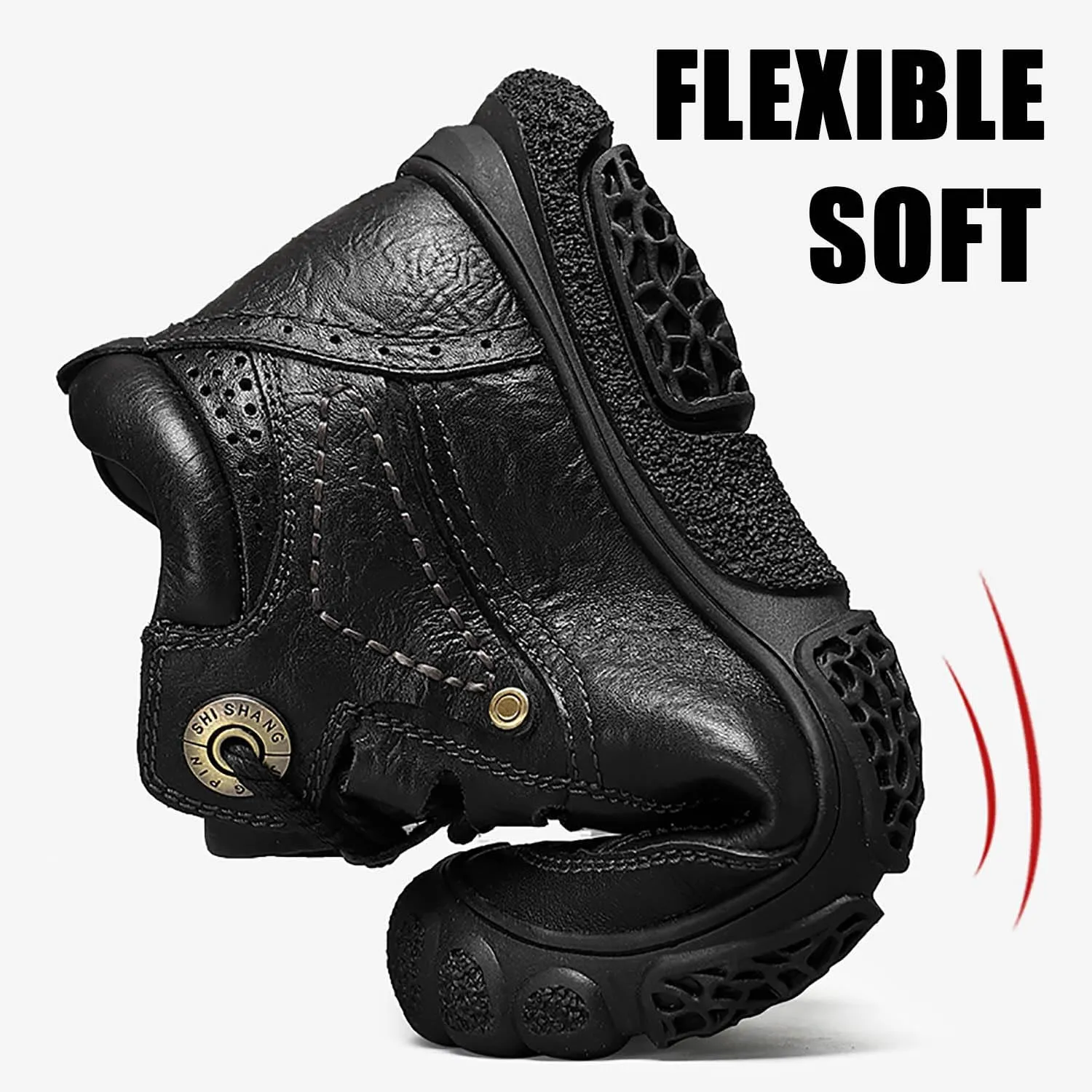 HESBITEUL Unisex Hiking Leather Boots Non-Slip Breathable Chukka with Fur Lining