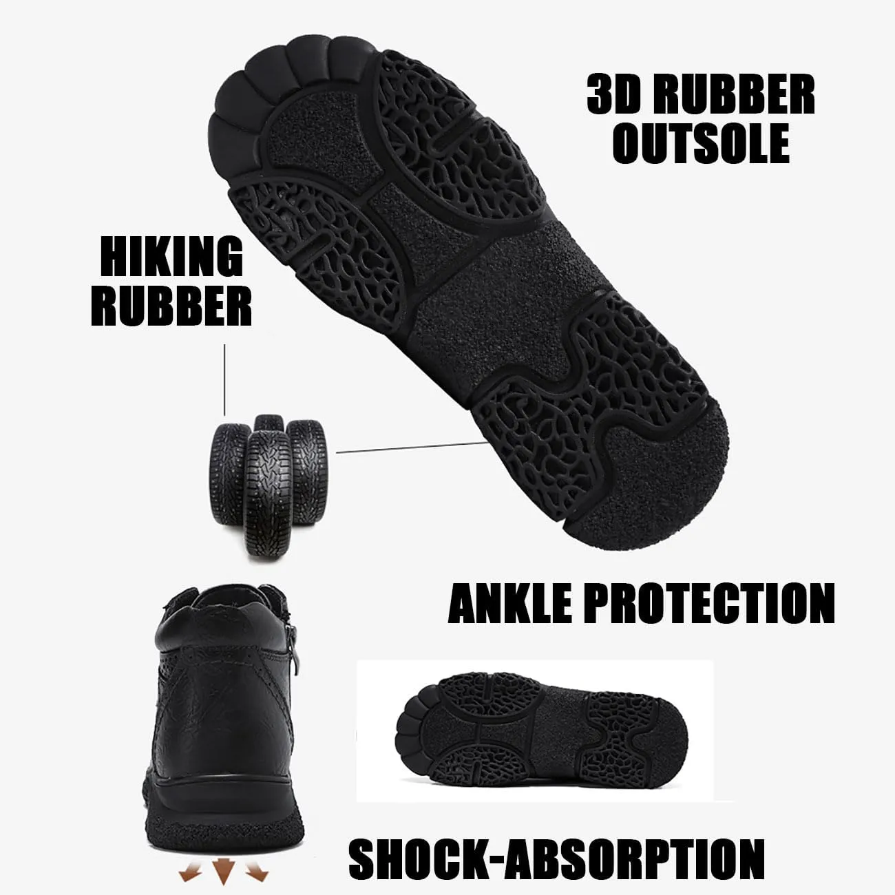 HESBITEUL Unisex Hiking Leather Boots Non-Slip Breathable Chukka with Fur Lining