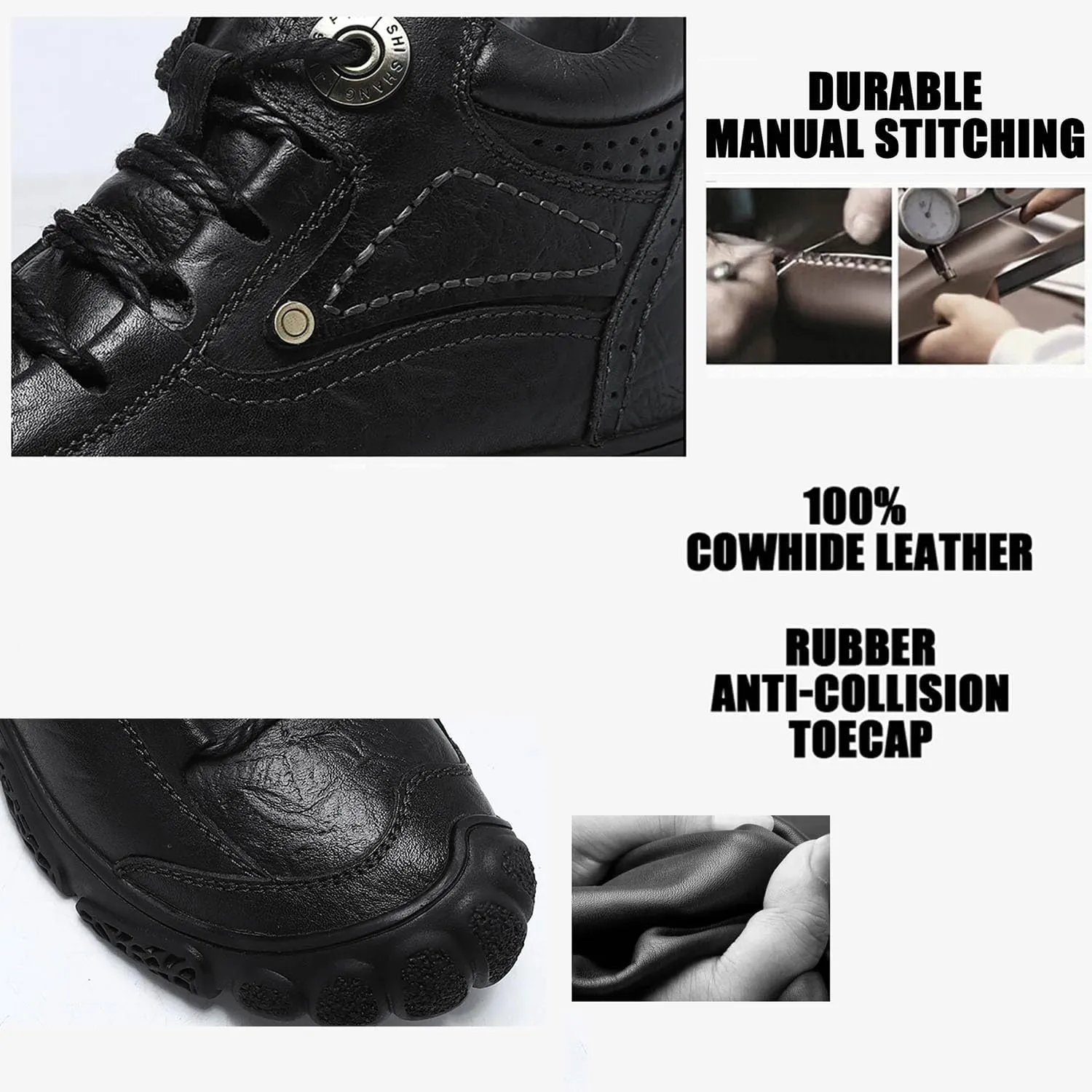 HESBITEUL Unisex Hiking Leather Boots Non-Slip Breathable Chukka with Fur Lining