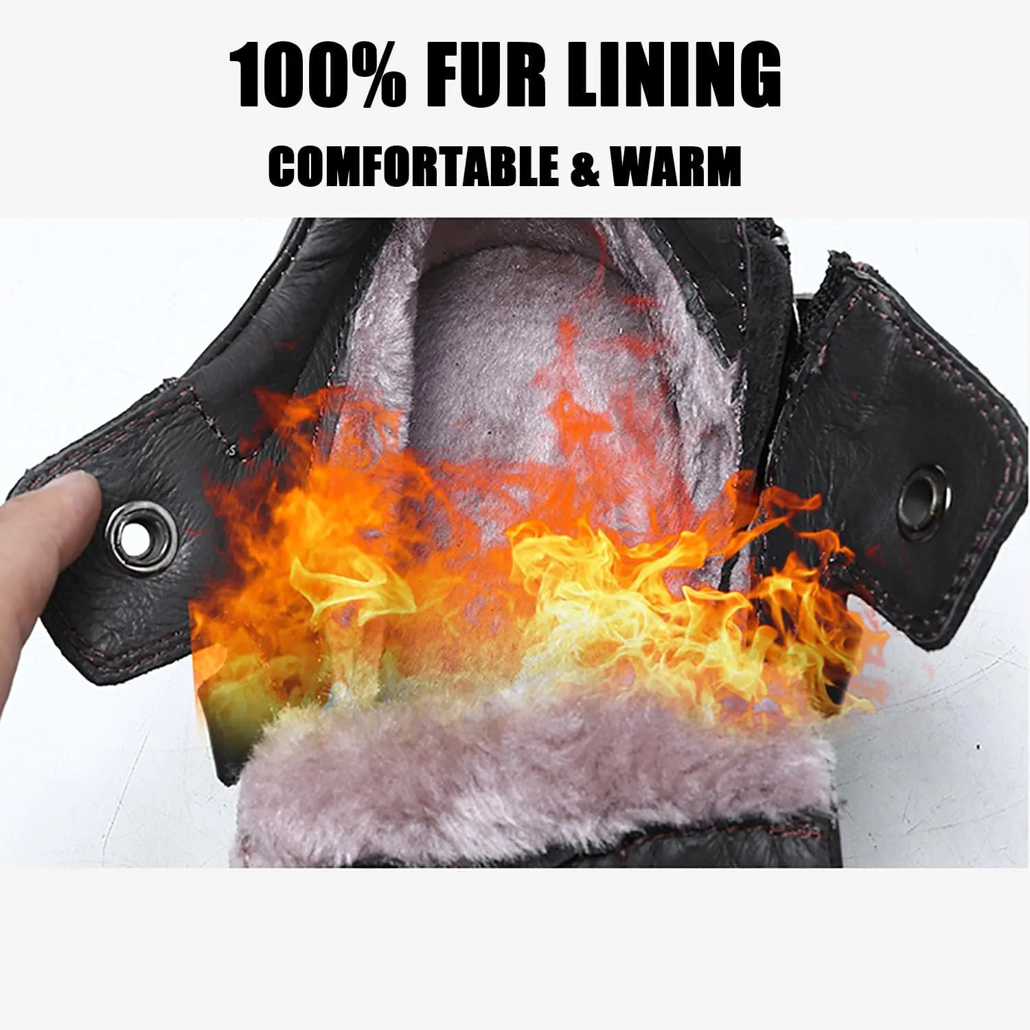 HESBITEUL Unisex Hiking Leather Boots Non-Slip Breathable Chukka with Fur Lining