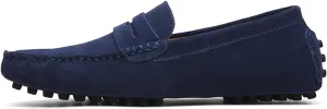 HOOENG Driving Moccasins for Men Suede Vamp Stitching Details Genuine Leather Soft Comfortable Flat Heel Resistant Casual Slip on