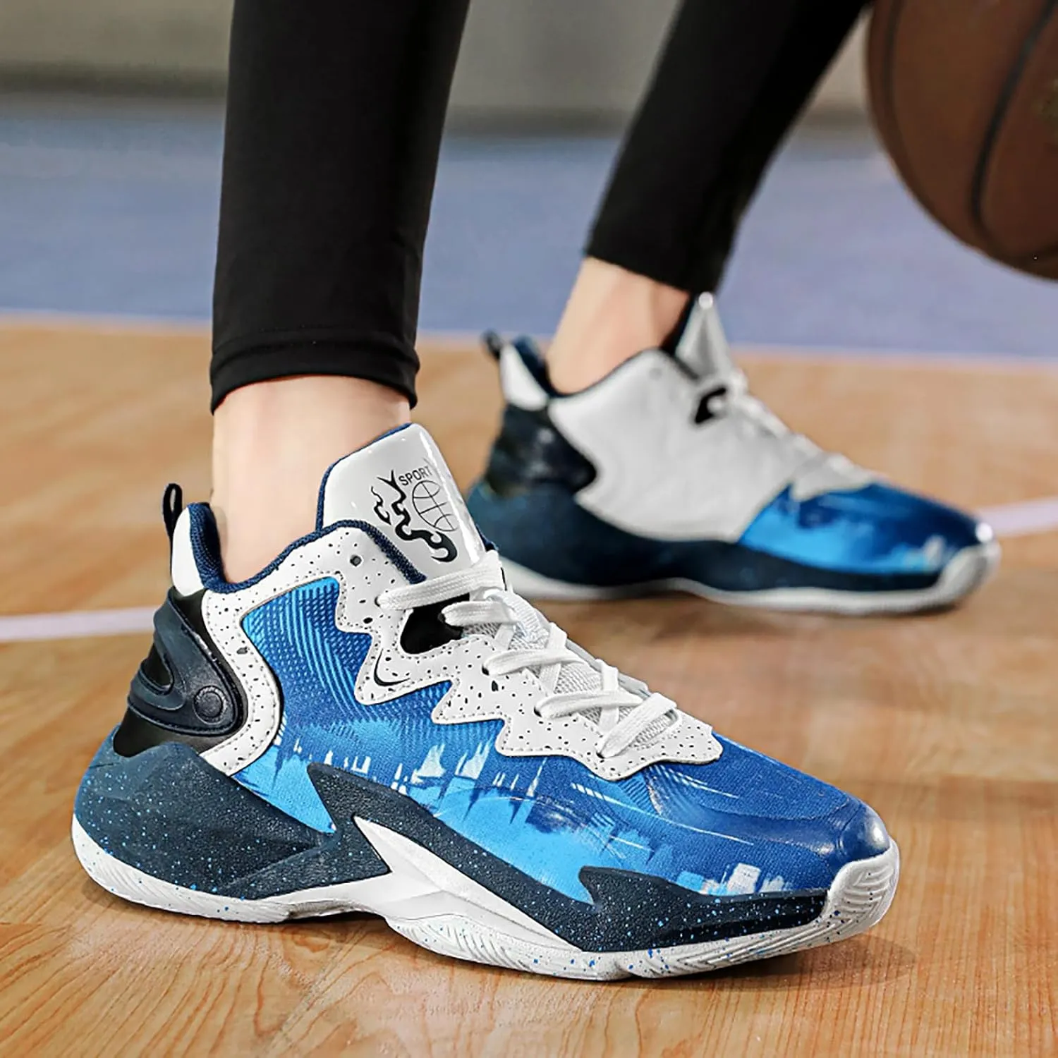 Kids Basketball Shoes Boys High-top Sports Shoes Sneakers Durable Lace-up Non-Slip Girls Running Shoes