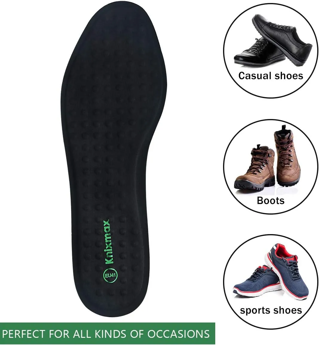 Knixmax Men's Shoe Insoles, Anti-Fatigue Work Boot Inserts, Heavy Duty Replacement Innersoles for Running Hiking Walking Shoes, Cushioned Pain Relieve Shoe Pads US 8.5/EU 41.5