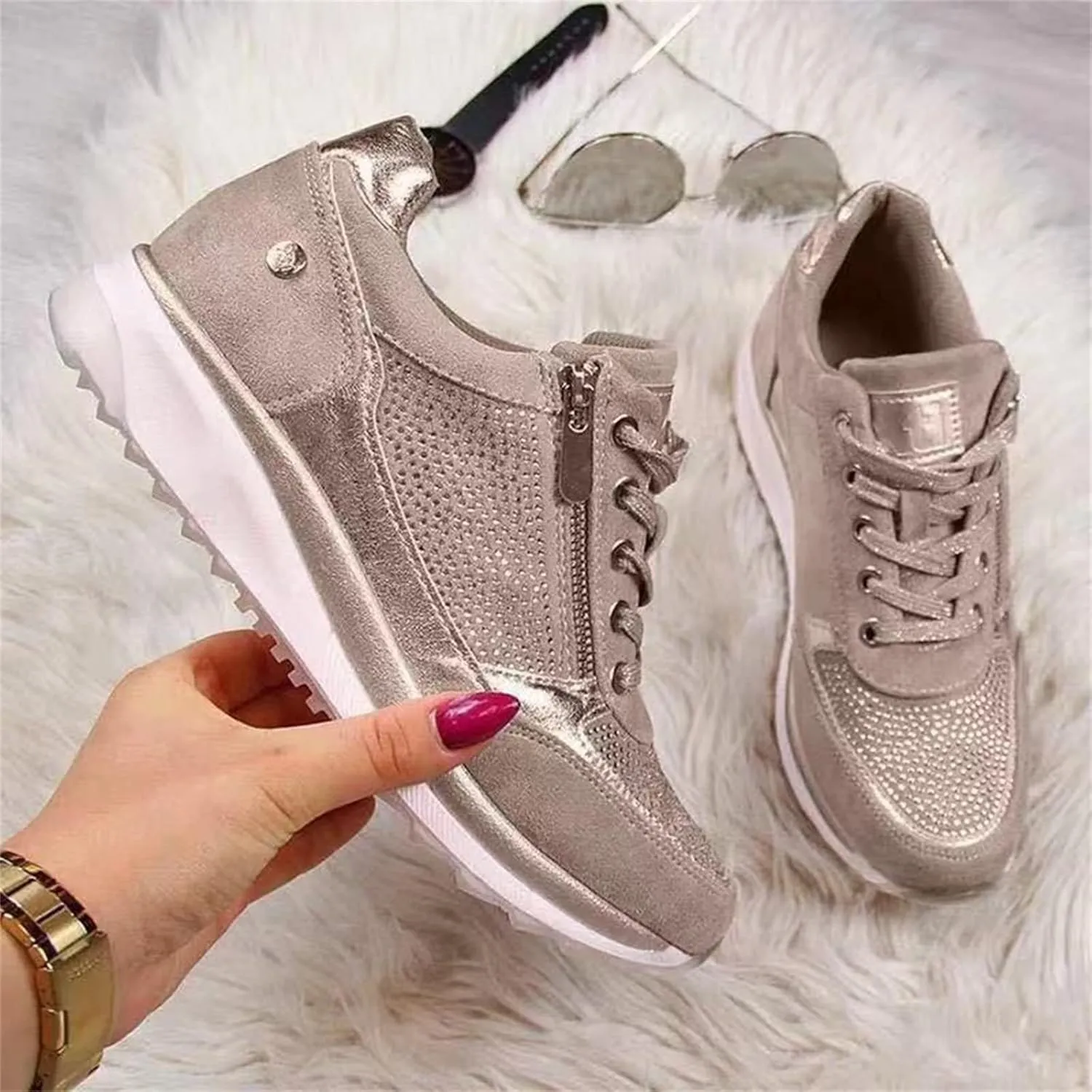 Ladmiple Shoes For Women Sneakers Slip Ons Leather Shoes Fashion Casual Dressy Summer Platform Flats Walking Loafers