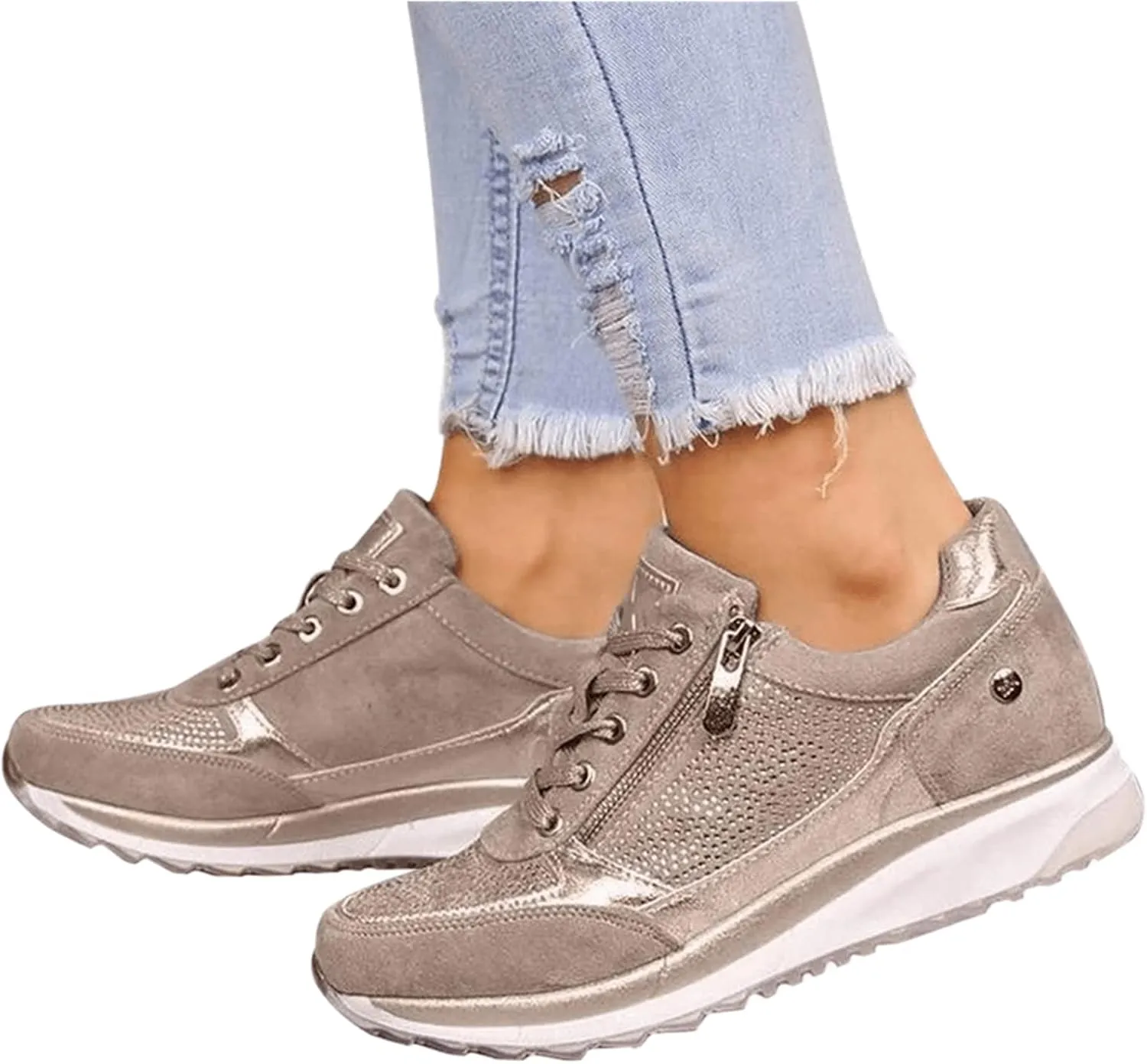 Ladmiple Shoes For Women Sneakers Slip Ons Leather Shoes Fashion Casual Dressy Summer Platform Flats Walking Loafers