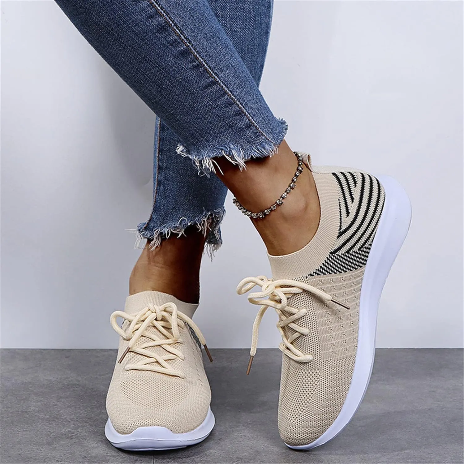 Ladmiple Walking Sneakers For Women Wide Width Comfort Mesh Non Slip Casual Athletic Gym Tennis Running Slip On Sneakers