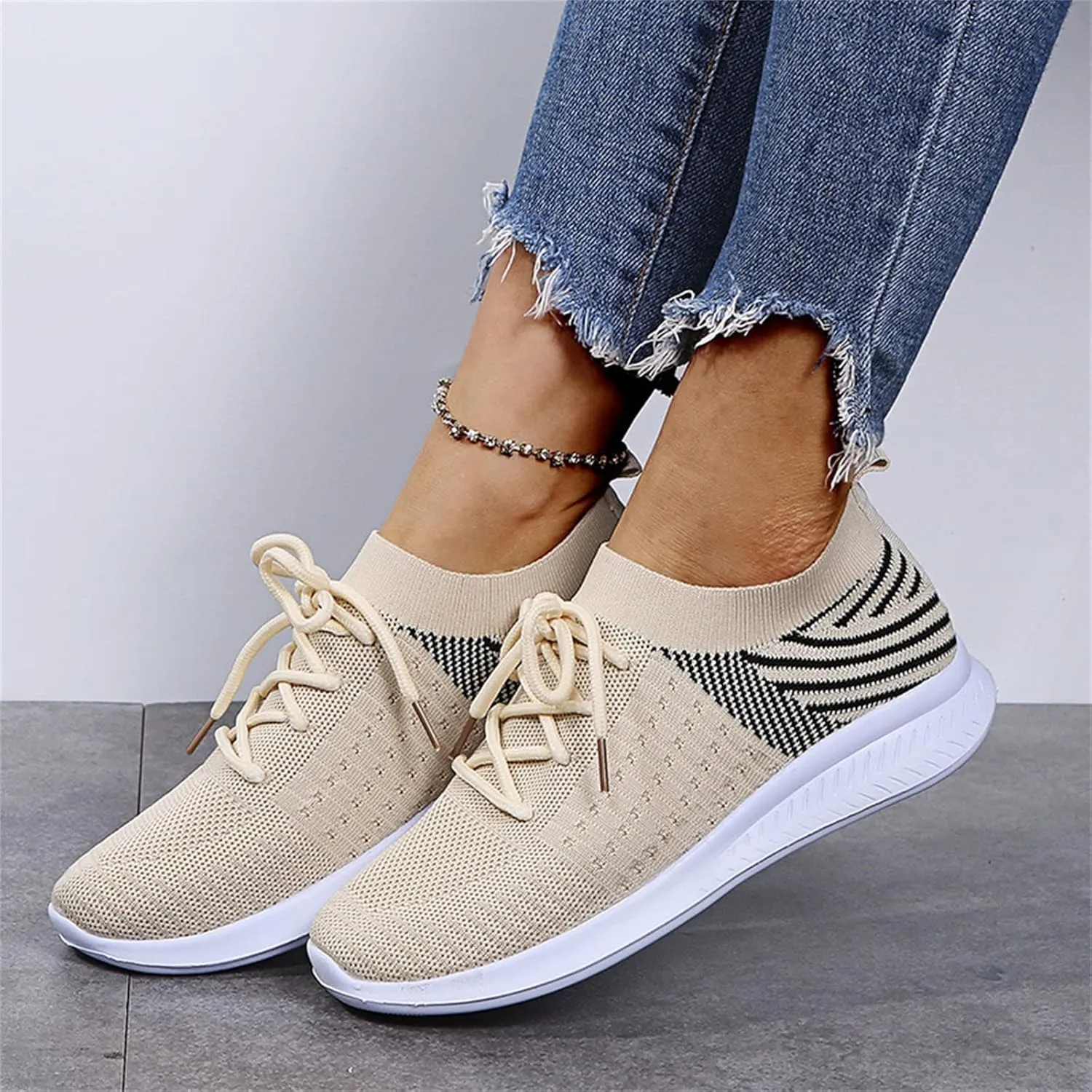 Ladmiple Walking Sneakers For Women Wide Width Comfort Mesh Non Slip Casual Athletic Gym Tennis Running Slip On Sneakers