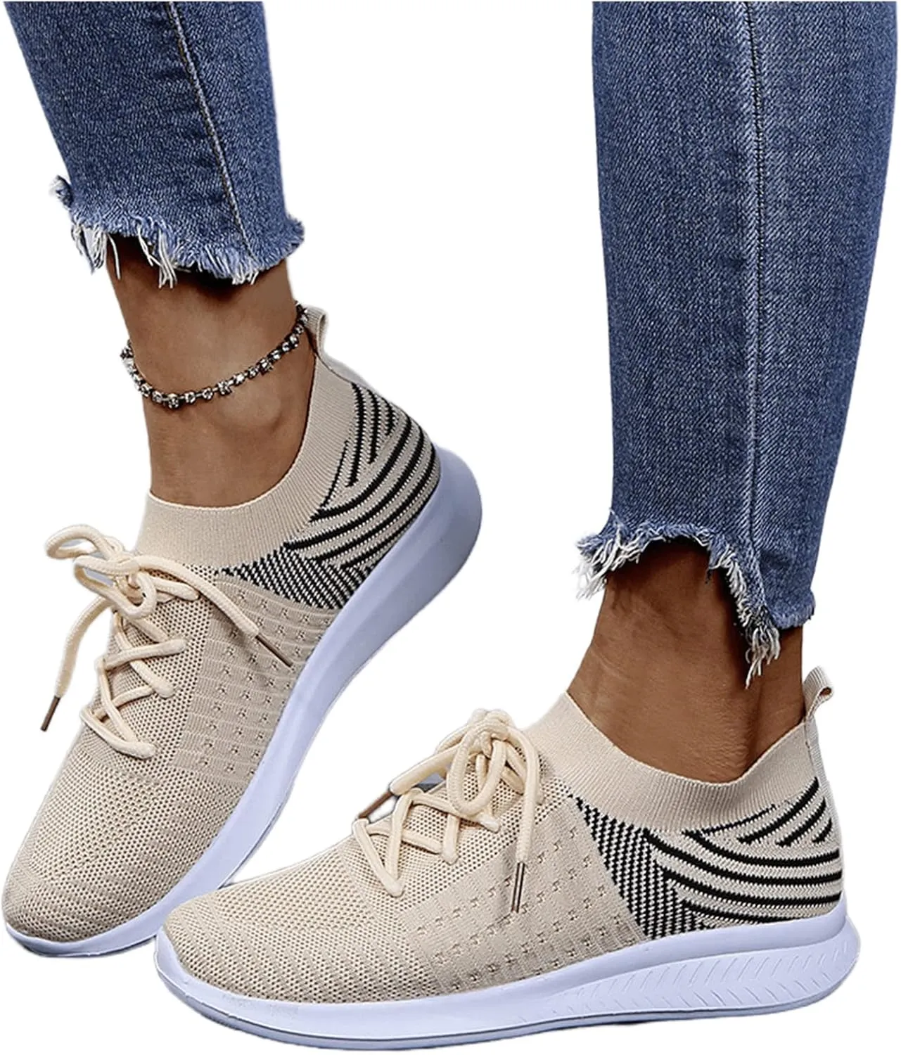 Ladmiple Walking Sneakers For Women Wide Width Comfort Mesh Non Slip Casual Athletic Gym Tennis Running Slip On Sneakers