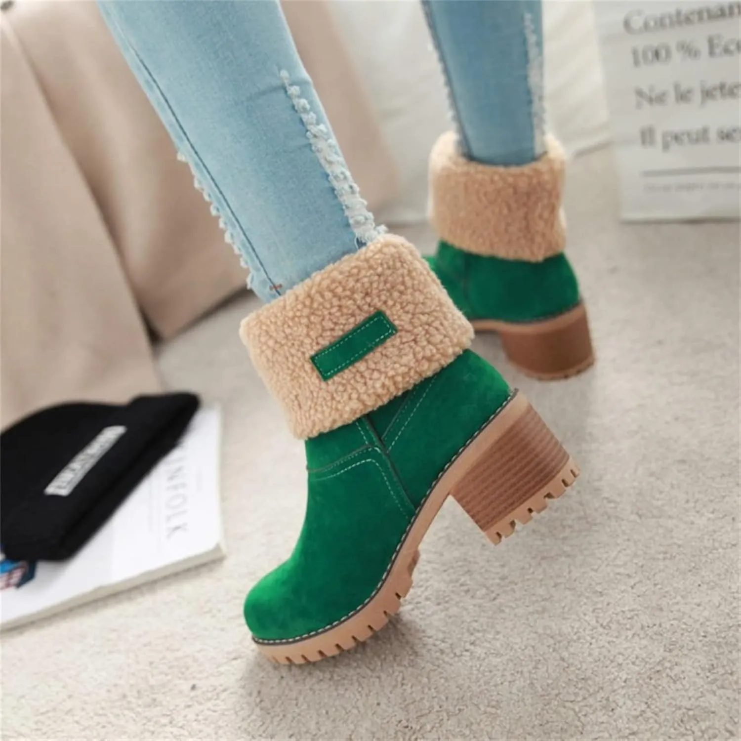Ladmiple Winter Boots For Women Fashion Snow Boots Mid Calf Anti-slip Outdoor Warm Fur Lined Slip On Short Booties 2024