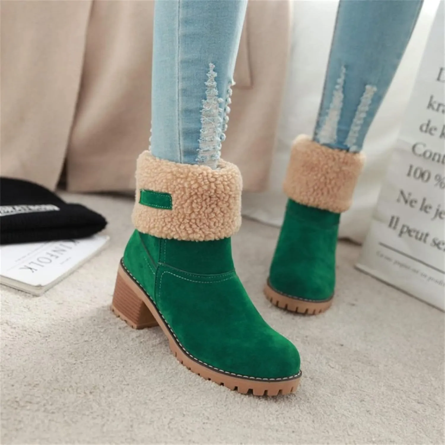 Ladmiple Winter Boots For Women Fashion Snow Boots Mid Calf Anti-slip Outdoor Warm Fur Lined Slip On Short Booties 2024