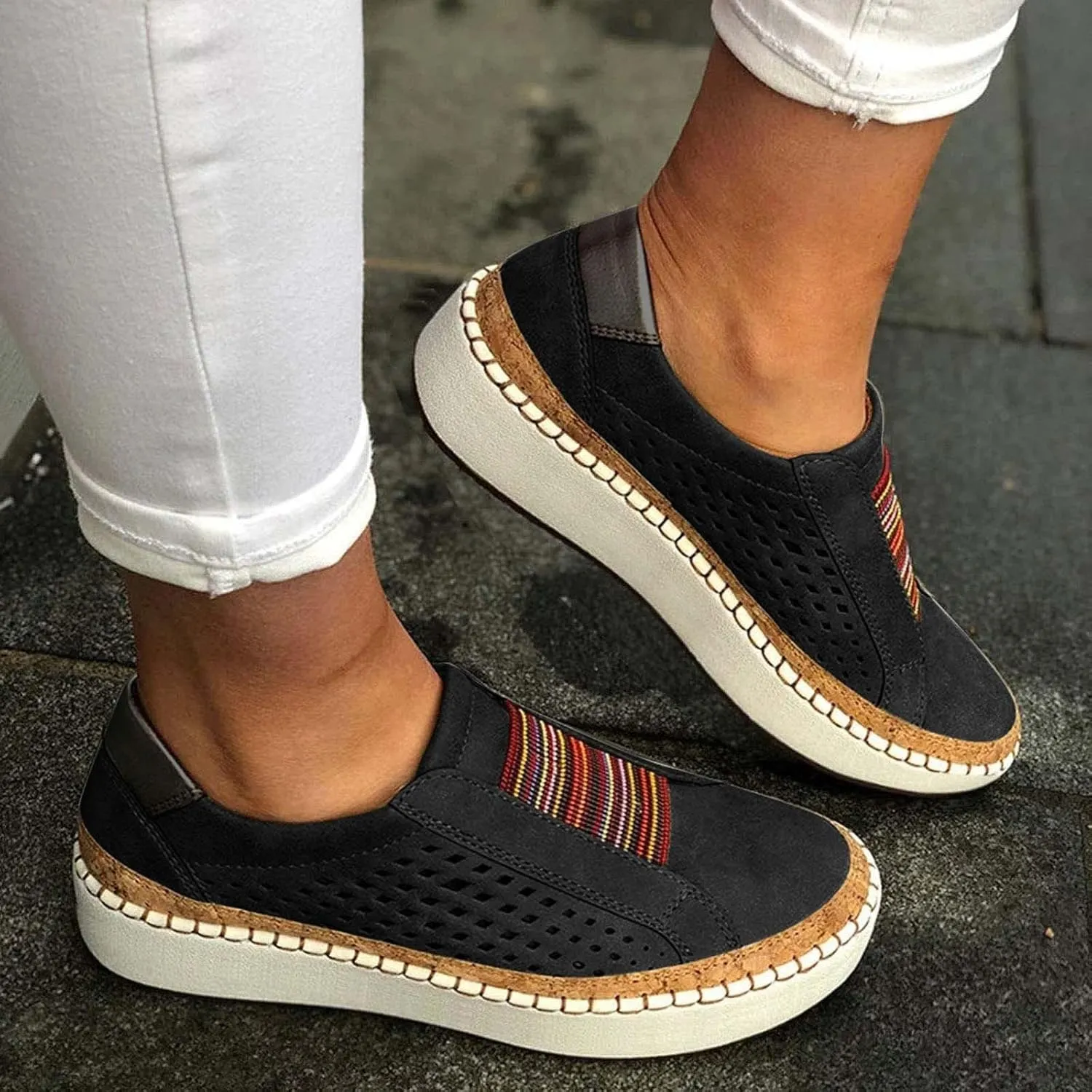 Ladmiple Womens Shoes Dressy Casual Loafers Canvas Shoes Low Cut Slip On Fashion Comfortable Walking Platform Sneakers
