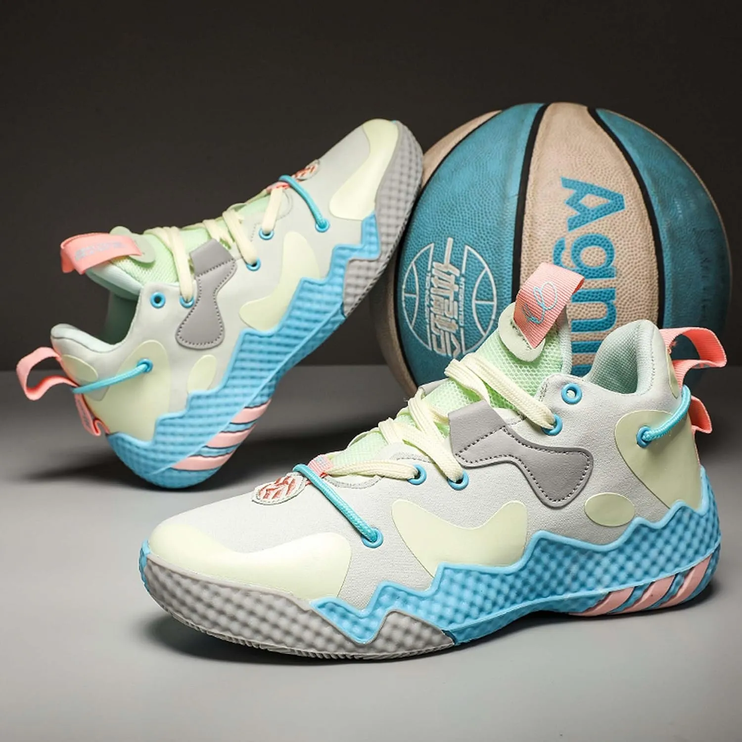 LAHTI Men's Basketball Shoes High Top Sports Shoes Fashionable and Versatile Casual Shoes Anti-Skid Shock-Absorbing Wear-Resistant Tennis Fitness and Running Shoes