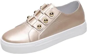 Lausiuoe Shoes For Women Dressy Casual Platform Leather Sneakers Low Cut Fashion Comfortable Walking Slip On Flat Loafers