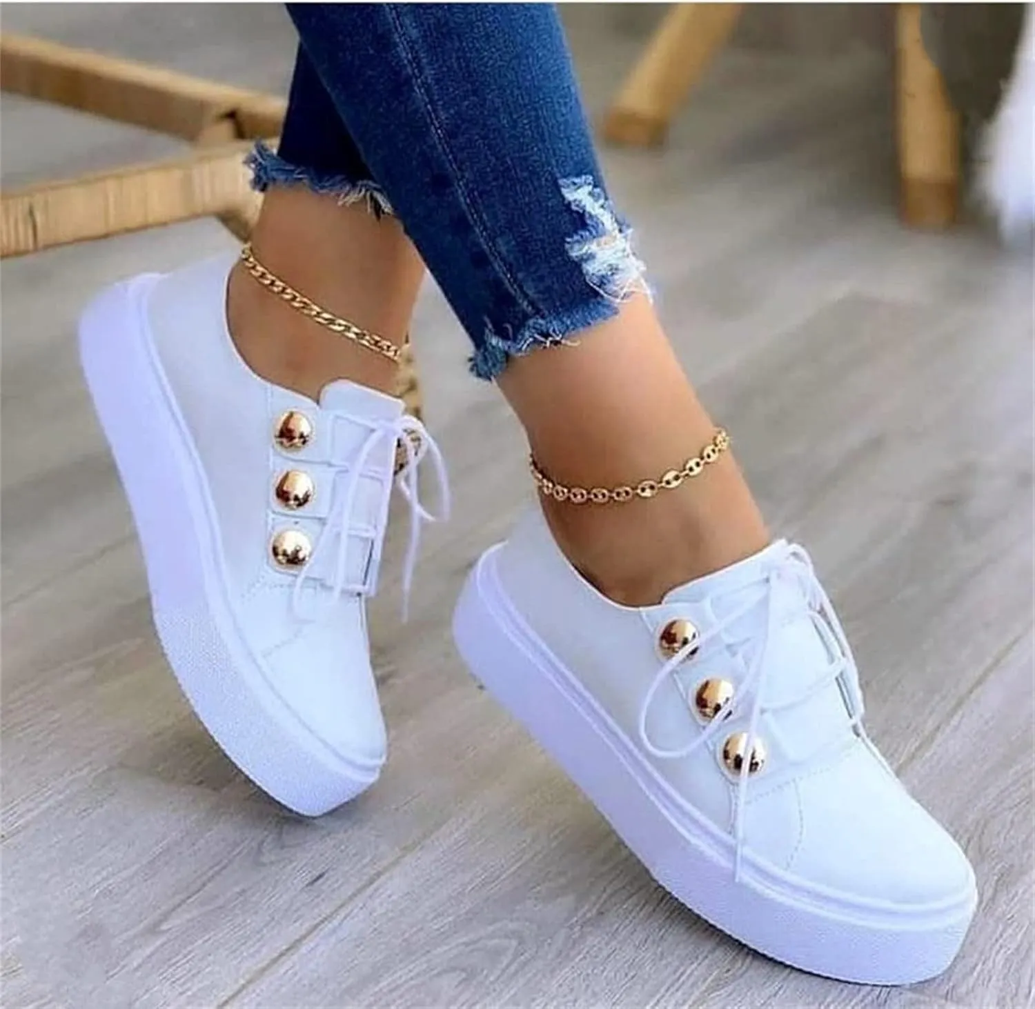 Lausiuoe Shoes For Women Dressy Casual Platform Leather Sneakers Low Cut Fashion Comfortable Walking Slip On Flat Loafers