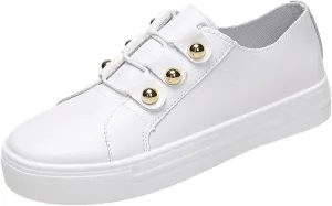 Lausiuoe Shoes For Women Dressy Casual Platform Leather Sneakers Low Cut Fashion Comfortable Walking Slip On Flat Loafers