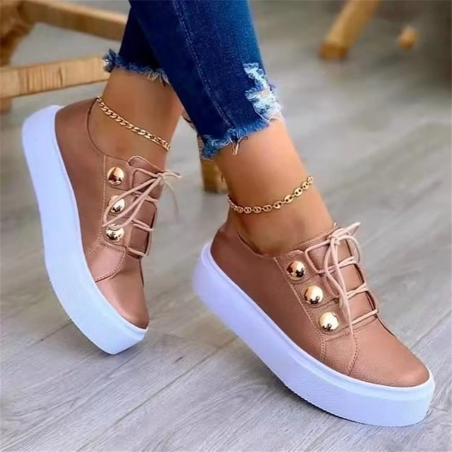Lausiuoe Sneakers For Women Walking Shoes Wide Width Leather Shoes Low Cut Casual Fashion Comfort Slip On Flat Loafers