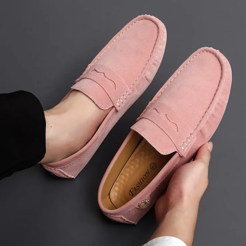 Loafers for Men Round Toe Suede Vamp Penny Driving Loafers Slip Resistant Flat Heel Comfortable Wedding Walking Slip-on