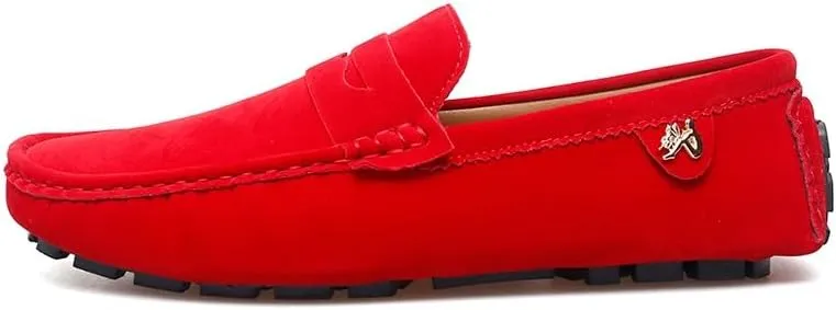 Loafers for Men Round Toe Suede Vamp Penny Driving Loafers Slip Resistant Flat Heel Comfortable Wedding Walking Slip-on
