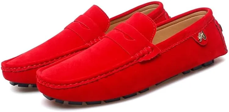 Loafers for Men Round Toe Suede Vamp Penny Driving Loafers Slip Resistant Flat Heel Comfortable Wedding Walking Slip-on