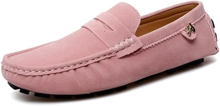 Loafers for Men Round Toe Suede Vamp Penny Driving Loafers Slip Resistant Flat Heel Comfortable Wedding Walking Slip-on