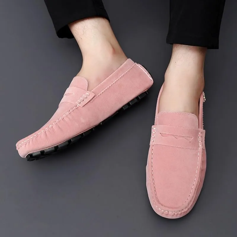 Loafers for Men Round Toe Suede Vamp Penny Driving Loafers Slip Resistant Flat Heel Comfortable Wedding Walking Slip-on