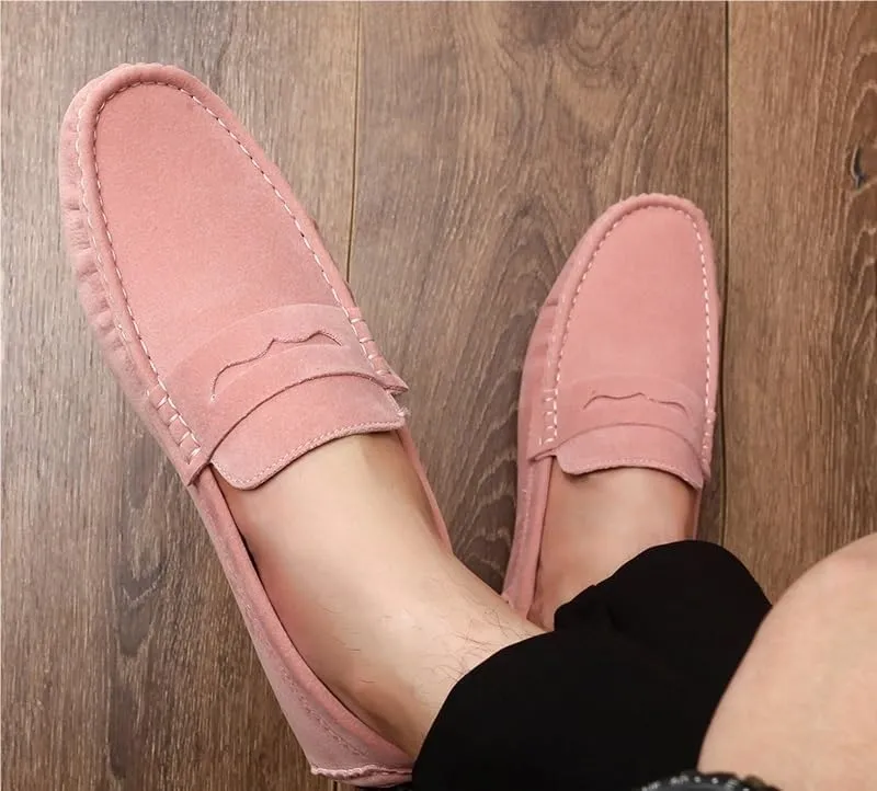 Loafers for Men Round Toe Suede Vamp Penny Driving Loafers Slip Resistant Flat Heel Comfortable Wedding Walking Slip-on