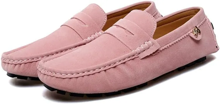 Loafers for Men Round Toe Suede Vamp Penny Driving Loafers Slip Resistant Flat Heel Comfortable Wedding Walking Slip-on