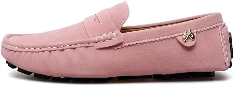 Loafers for Men Round Toe Suede Vamp Penny Driving Loafers Slip Resistant Flat Heel Comfortable Wedding Walking Slip-on