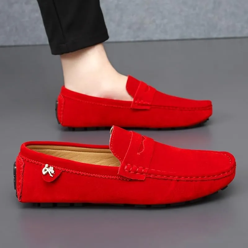Loafers for Men Round Toe Suede Vamp Penny Driving Loafers Slip Resistant Flat Heel Comfortable Wedding Walking Slip-on