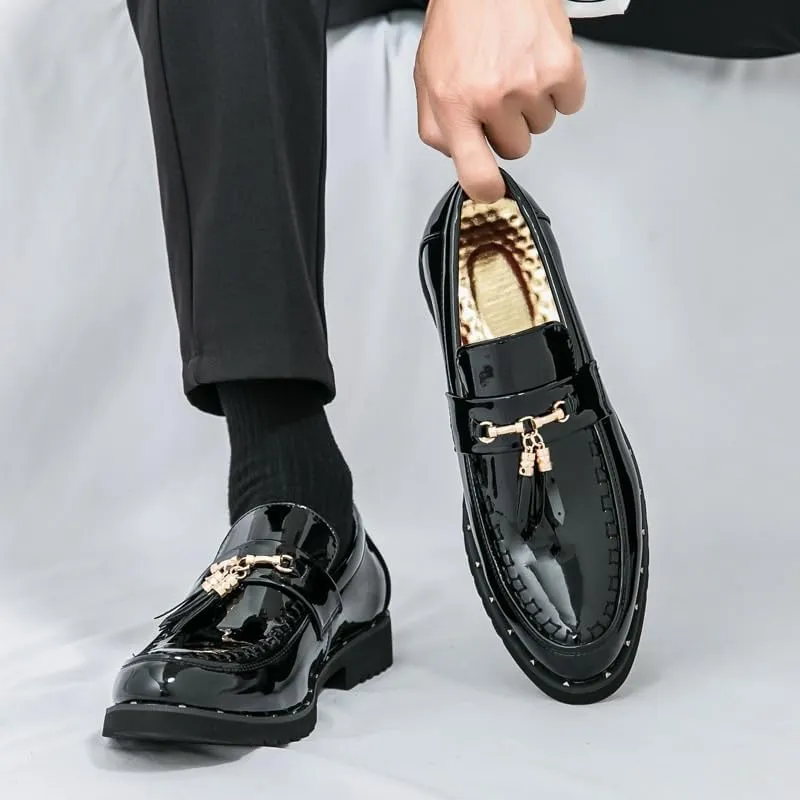 Loafers for Men Tassel Shoe Men's Cowhide Handmade Sewing Casual Wedding Party Slip on Pointed Dress Shoes Man