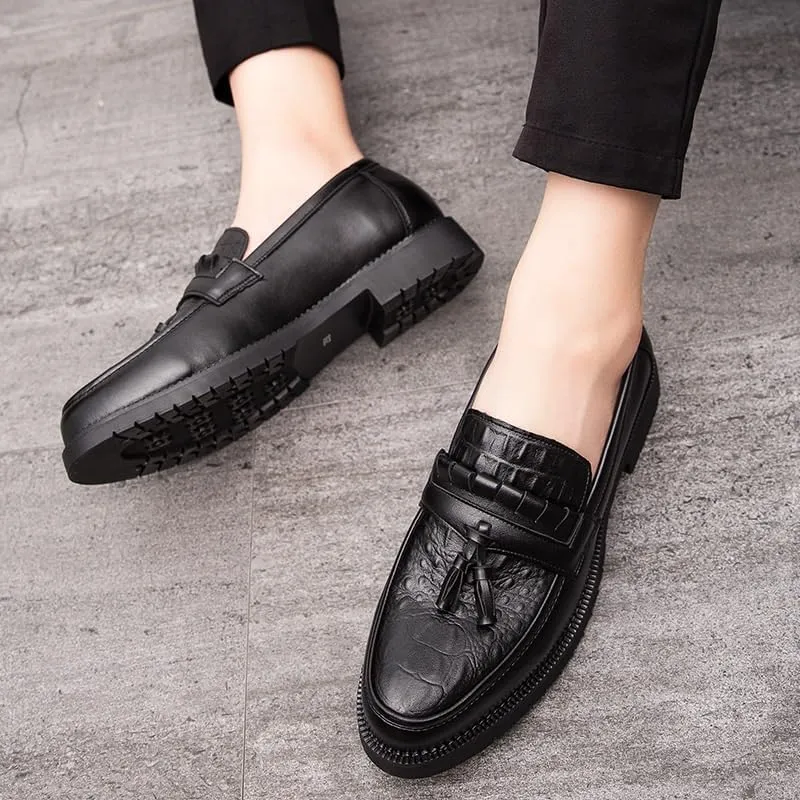 Men Tassel Loafers Slip On Genuine Leather Casual Walking Shoes Comfortable for Work Office