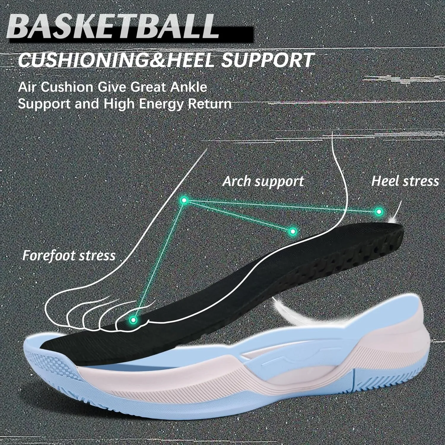 Men's Basketball Shoes Athletic Breathable Mesh Non Slip Durable Lightweight Shock-Absorbing Casual Running Shoes