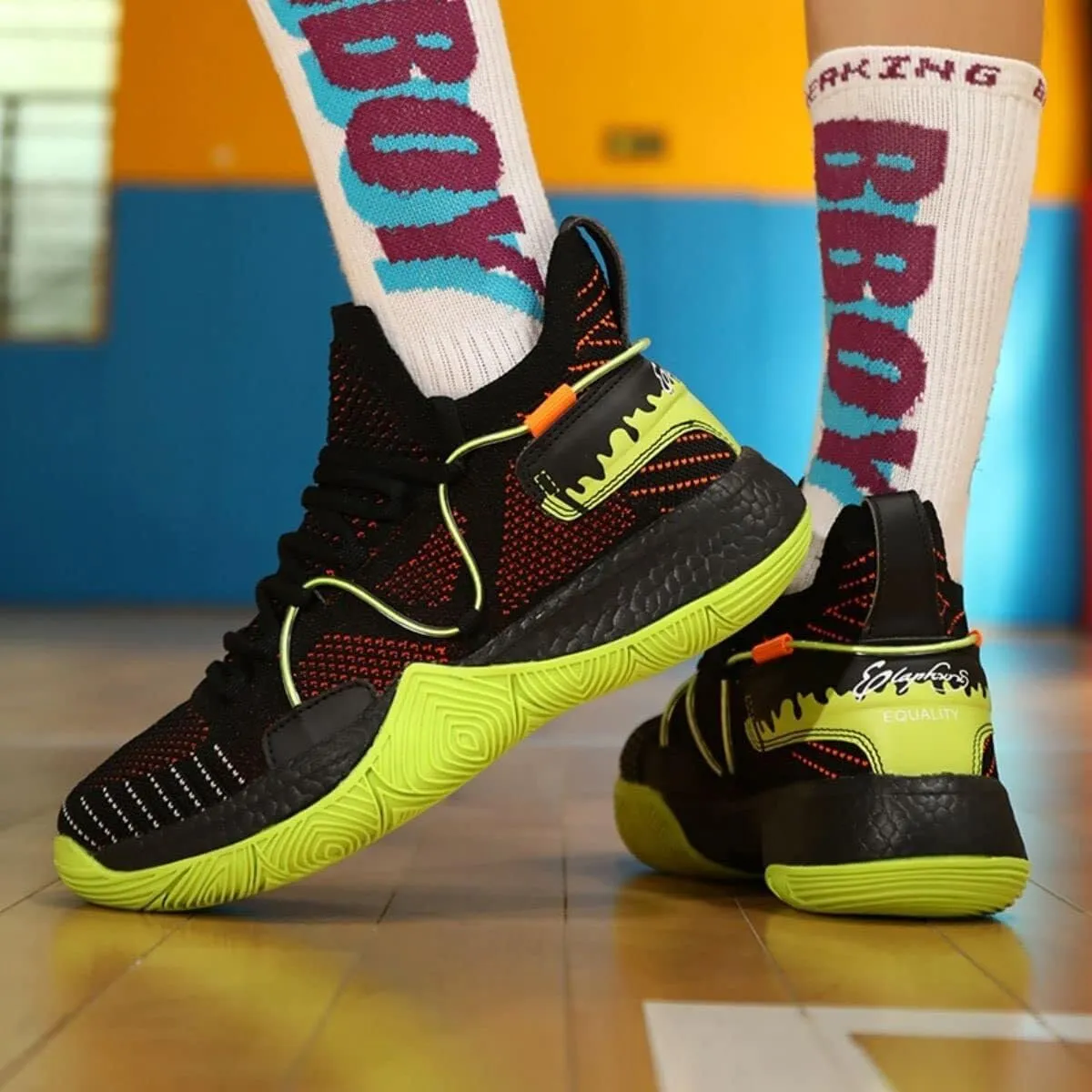 Men's Basketball Shoes with Fly Woven Mesh Breathable Straps Durable Sports Training Boots