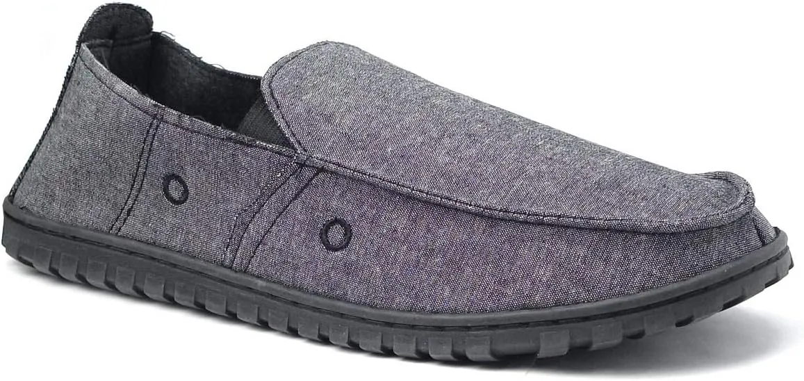 Men's Canvas Loafer House Shoe Moccasins Heavy Duty Rubber Bottom