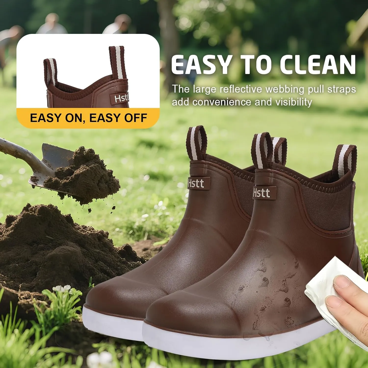 Men's Deck Boots Waterproof Fishing Rain Boots, Anti-Slip Rubber Boots Ankle Booties, High-Performance Footwear Chelsea Boots for Gardening Boating Camping Sailing