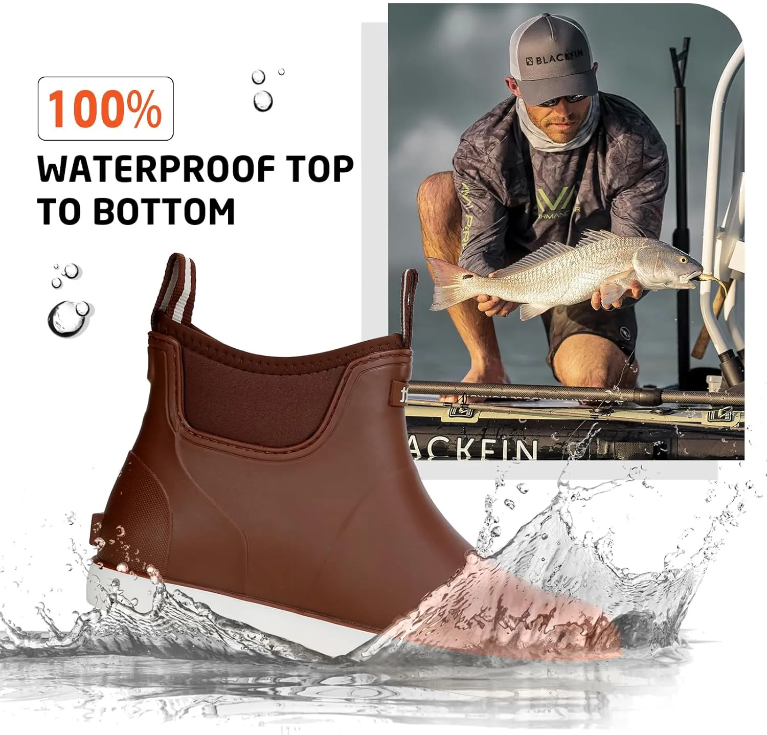 Men's Deck Boots Waterproof Fishing Rain Boots, Anti-Slip Rubber Boots Ankle Booties, High-Performance Footwear Chelsea Boots for Gardening Boating Camping Sailing