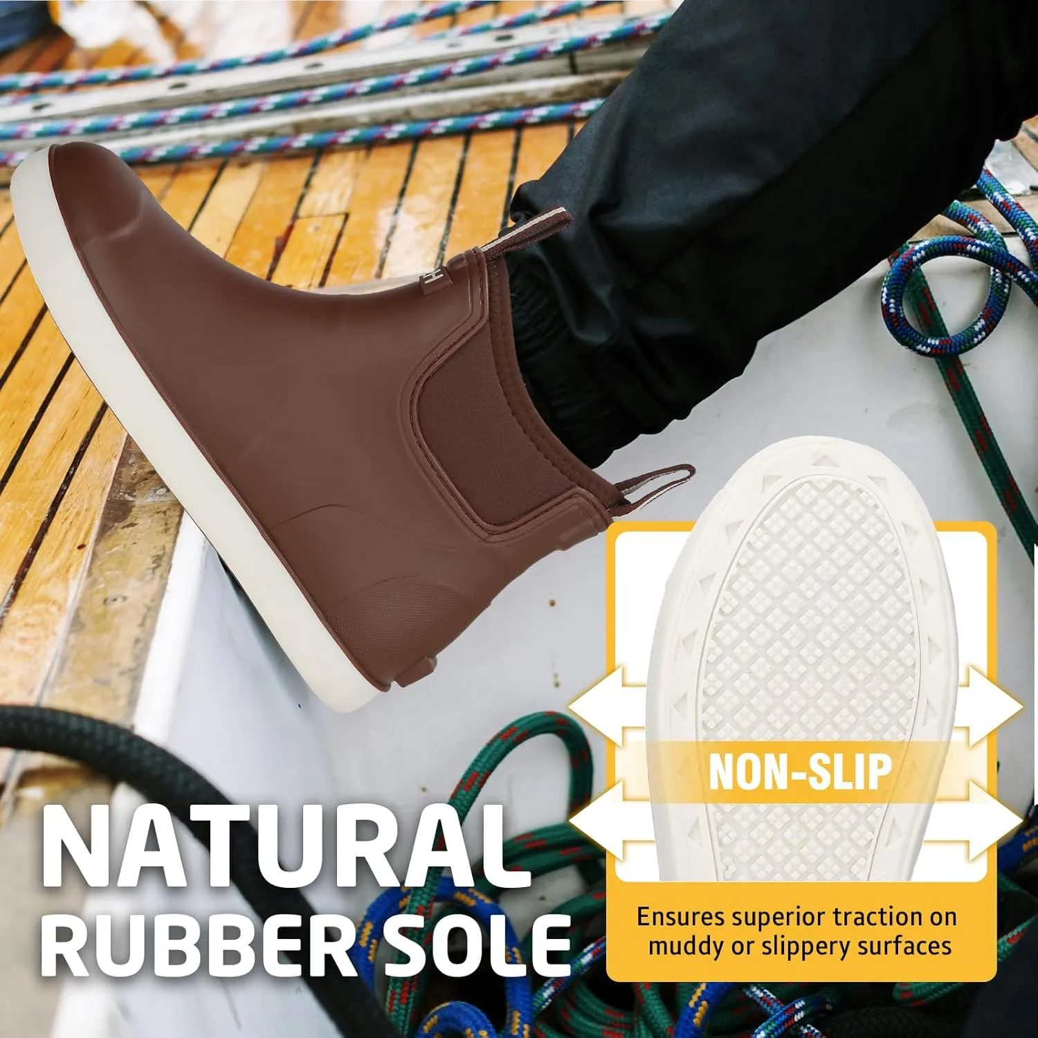Men's Deck Boots Waterproof Fishing Rain Boots, Anti-Slip Rubber Boots Ankle Booties, High-Performance Footwear Chelsea Boots for Gardening Boating Camping Sailing